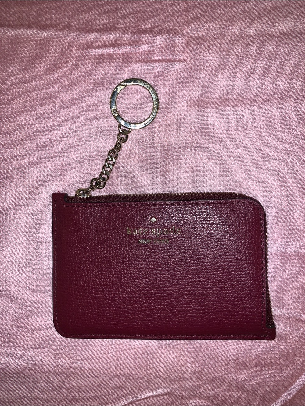 kate spade Wine Red Leather Zip Keyring Card Holder